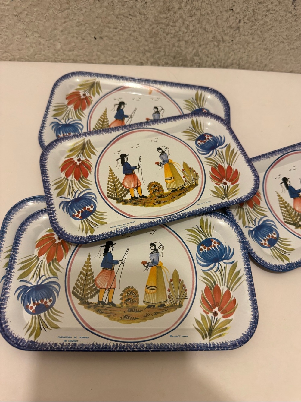 5 Vintage Henriot Quimper Massilly France Tin Tray G13